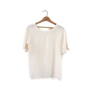 Vintage 90's Minimalist Oscar de la Renta Blouse Ivory Silk M